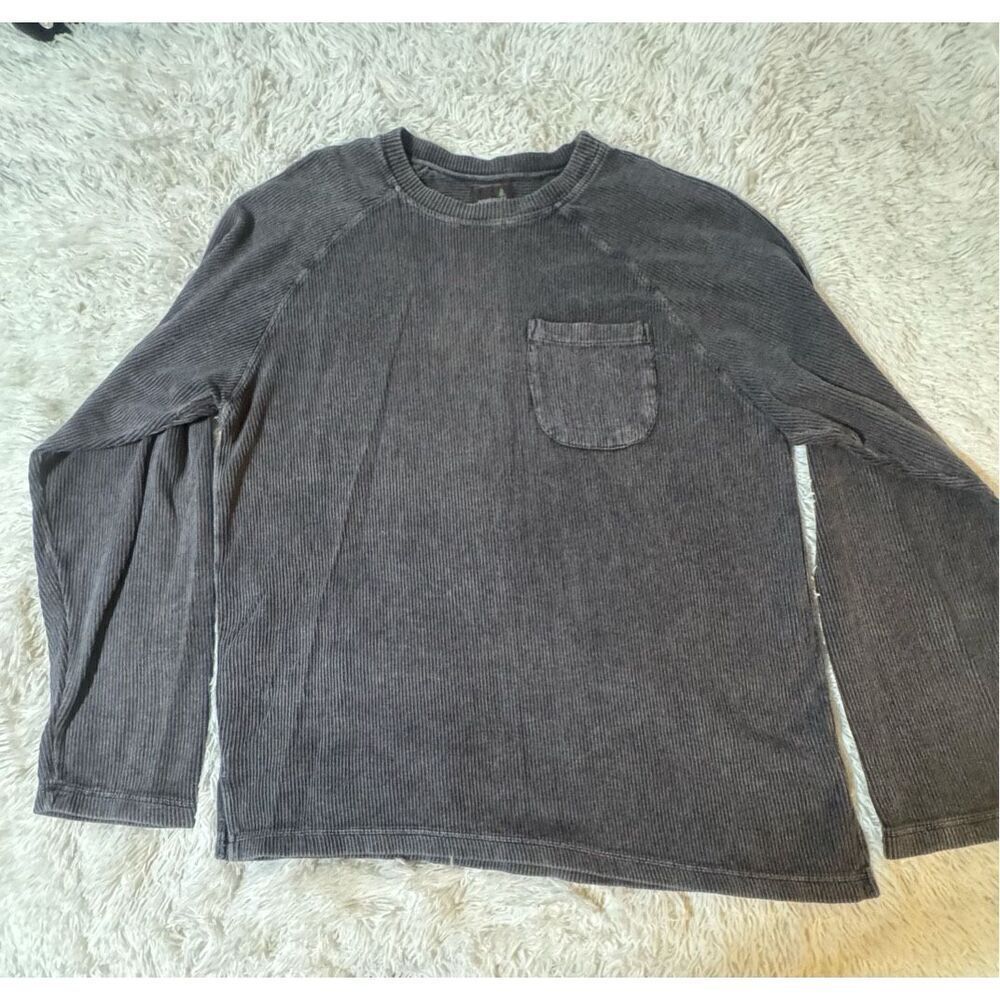 Weekendz off men long sleeve black knit crew neck ribbed shirt L